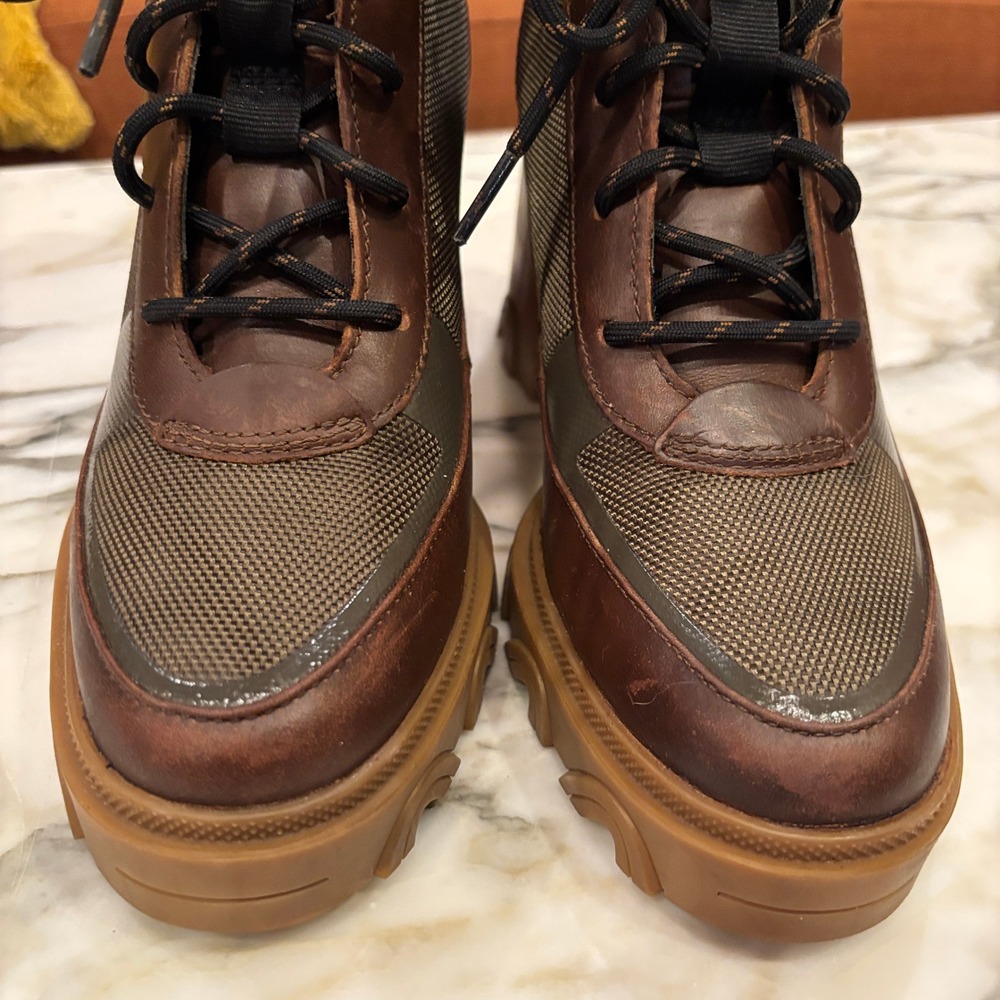 Sorel Brex Lace Boots Army Green Brown Leather Size 8 - Picture 3 of 12